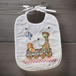 Bucilla Once Upon a Time Cross-stitch Baby Infant Feeding Bib Giraffe Bear Tie